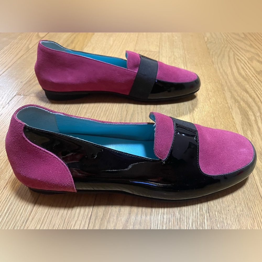 NWOT - THIERRY RABOTIN Pink & Black Suede & Patent Leather Loafers - RARE -Sz 38